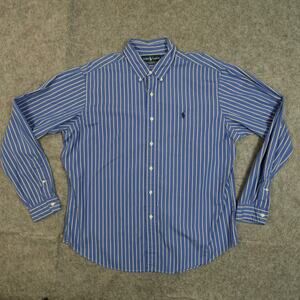 Vintage Ralph Lauren Shirt Mens Extra Large Classic Fit Button Down Striped Blue